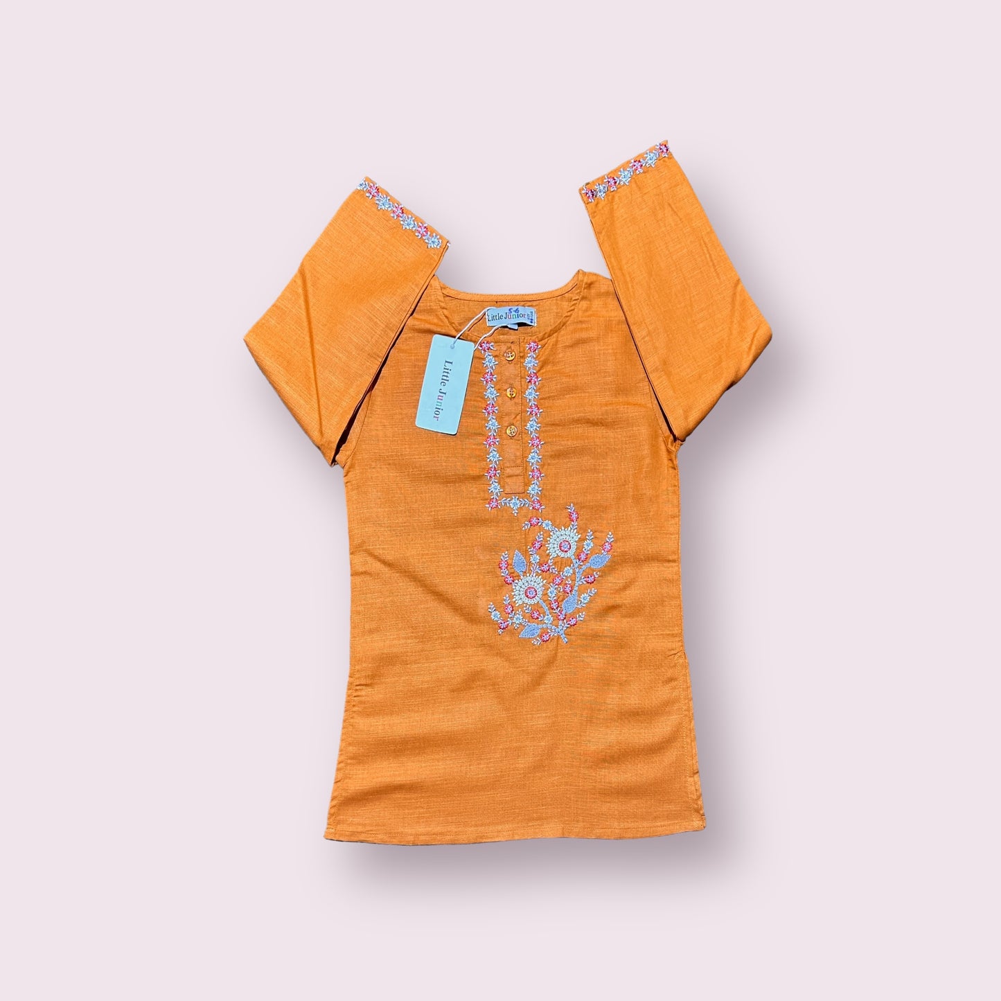 Girls Kurti (03406)-Fabric Khaddar-Clr Orange Copper