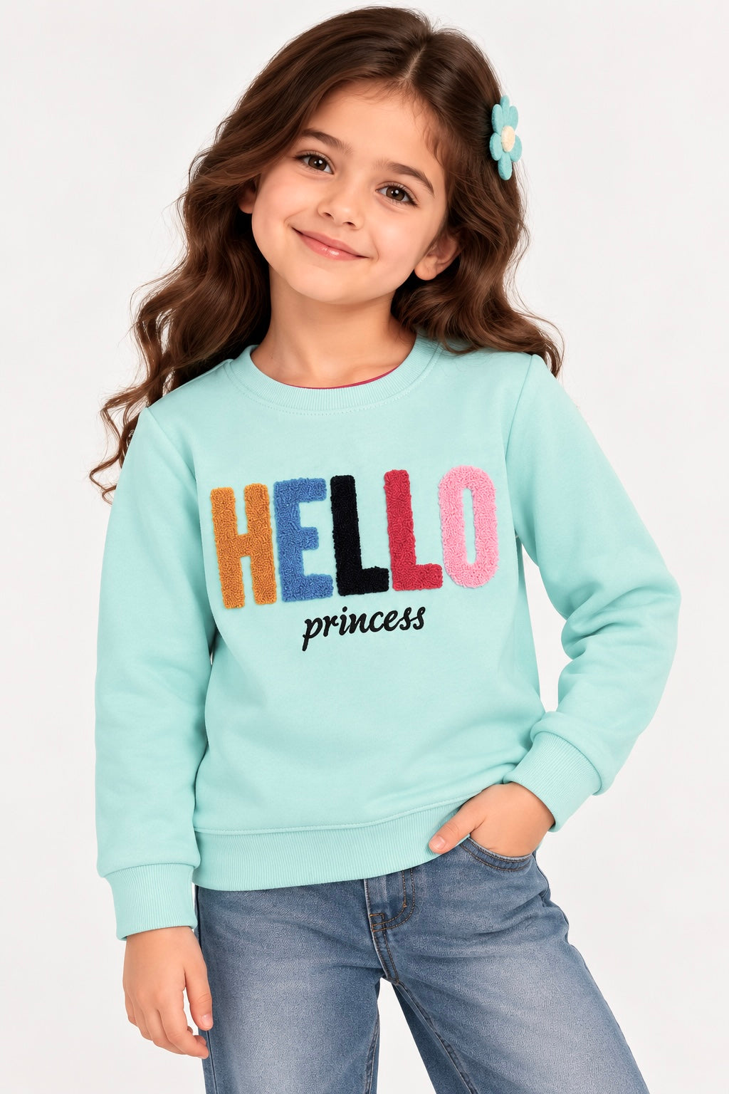 Girls Sweat-Shirt(00285)Clr-Lite Sky-Fabric High Quality warm Fleece
