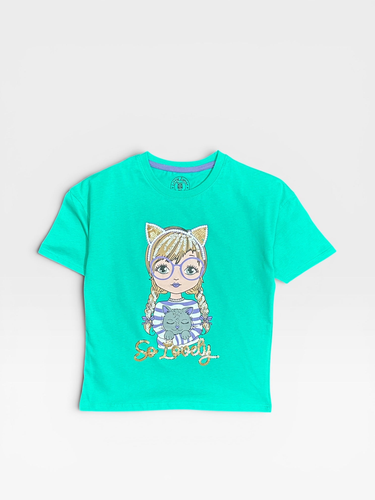 Girls T Shirt baggy style (02829)Clr-Sea Green-Fabric Blended Cotton For summer