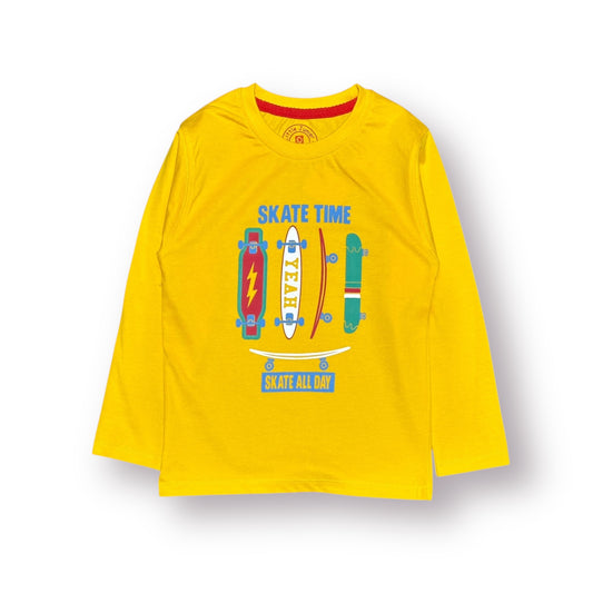 T Shirt with Sleeve (00179)Clr-Yellow-Fabric Blended For Summer