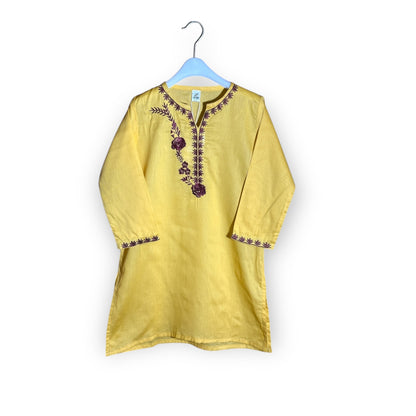 Girls Top/Kurti (00230)Clr-Yellow-Fabric Cotton For Summer