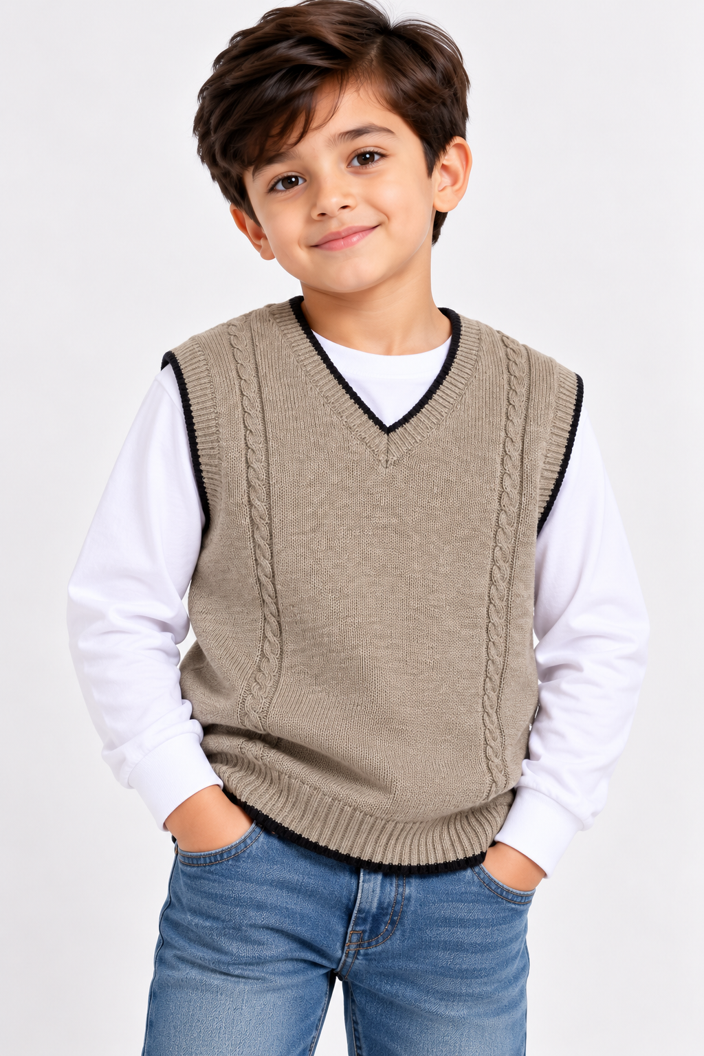 Sleeveless Sweater(00378)Clr-Dark Skin-Fabric Acrylic Wool