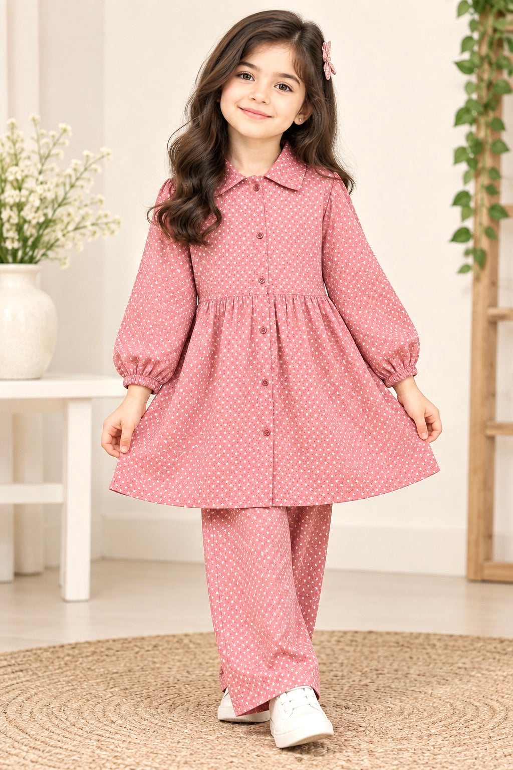 Girls Pair(00239)-Clr-Tea pink-Fabric Flannel For winter