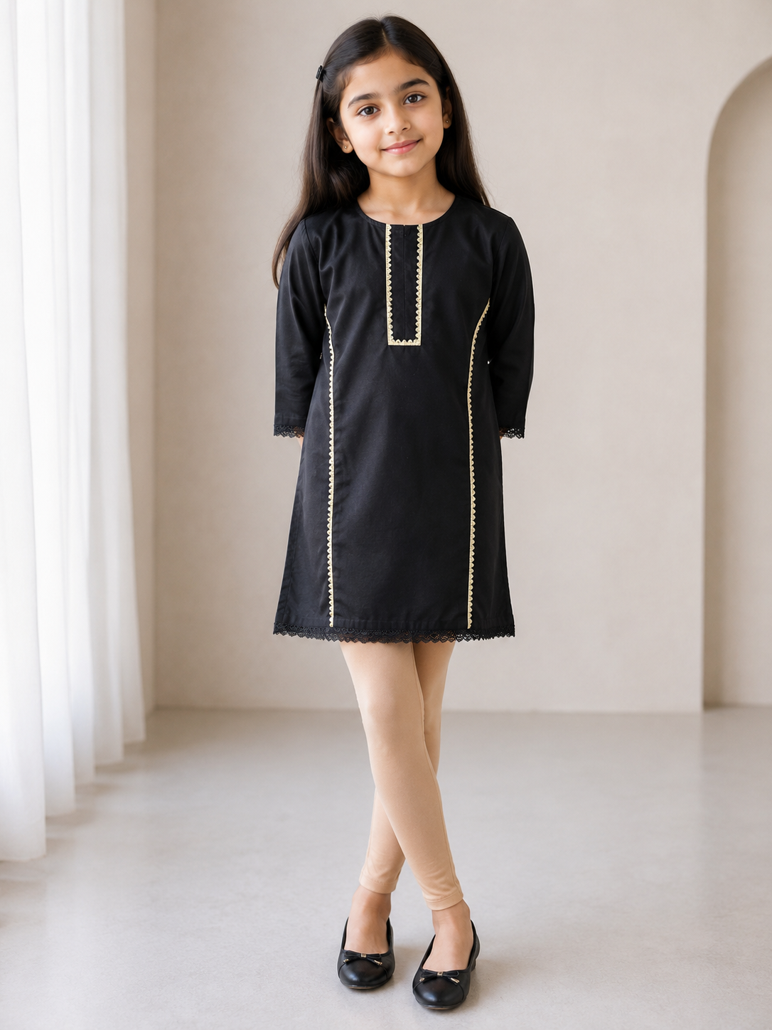 Girls Kurta(02784)Clr-Black-Fabric Cotton Lawn For Summers