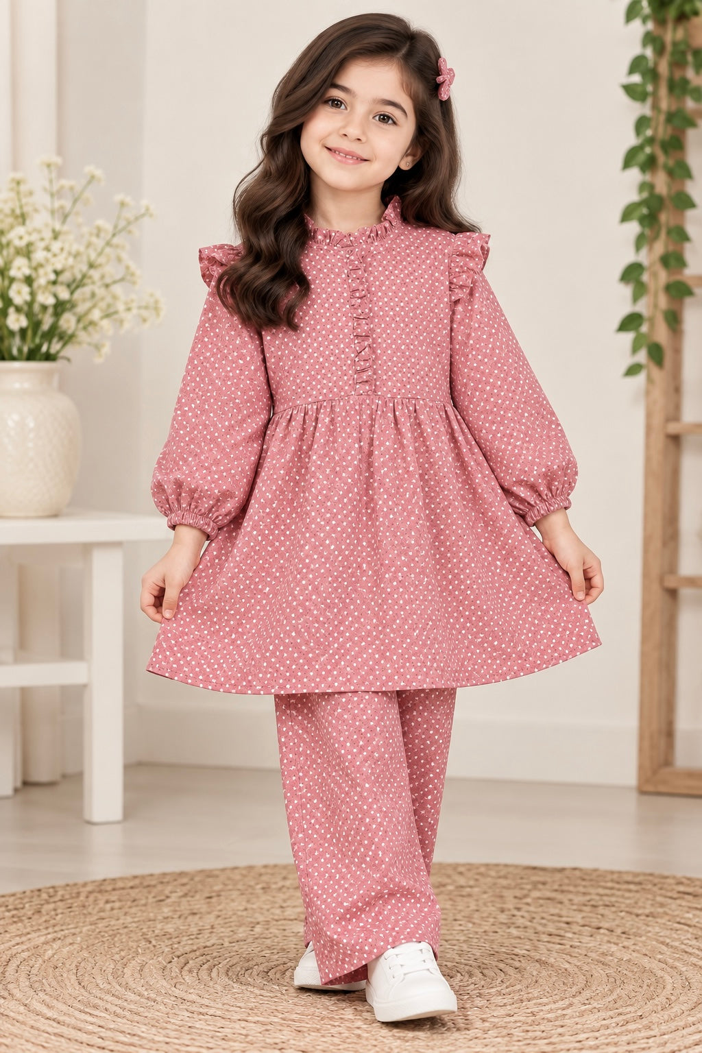 Girls Pair(00243)-Clr-Tea pink-Fabric Flannel For winter