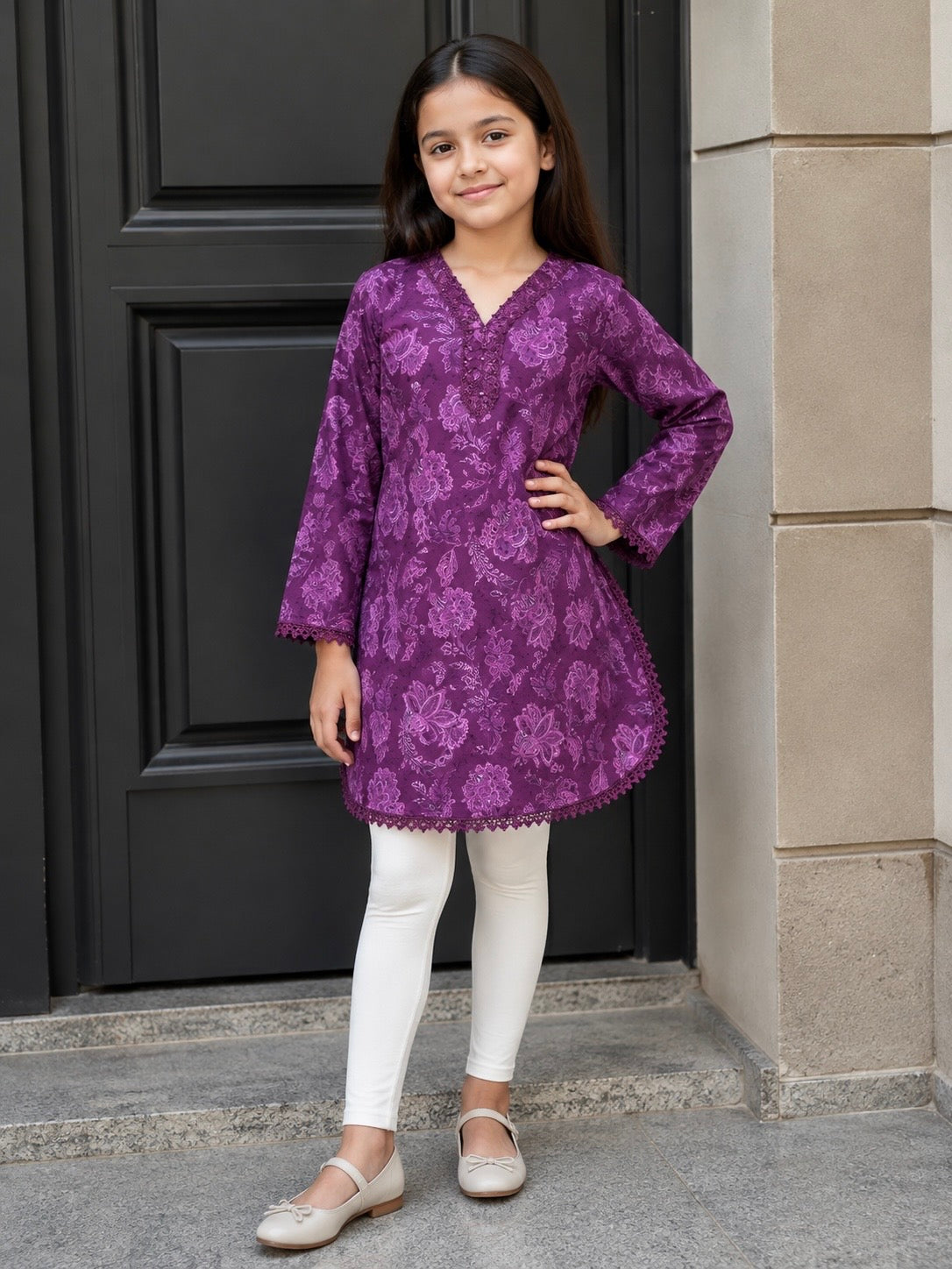 Girls Top (0099) Clr-Dark Purple-Fabric Khaddar