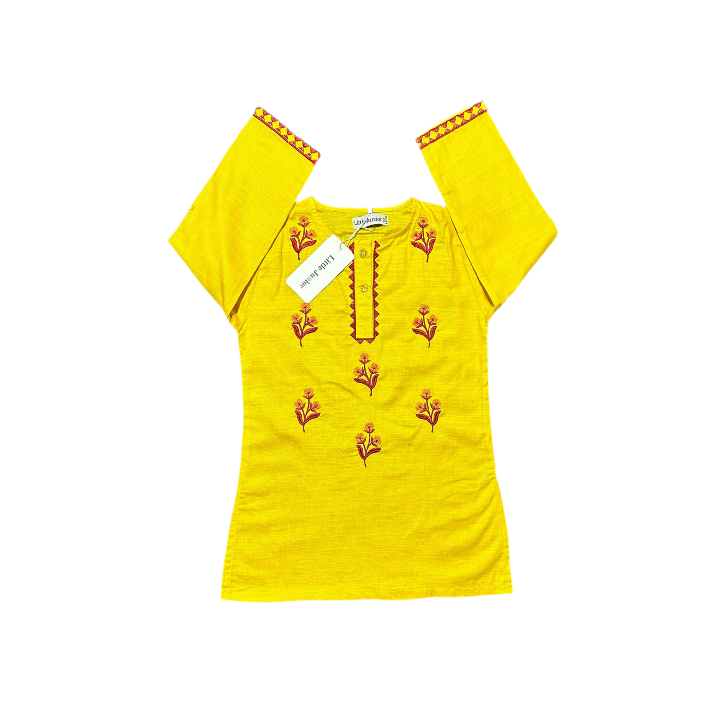 Girls Kurti (03409)-Fabric Khaddar-Clr Mustard Yellow