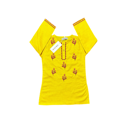 Girls Kurti (03409)-Fabric Khaddar-Clr Mustard Yellow