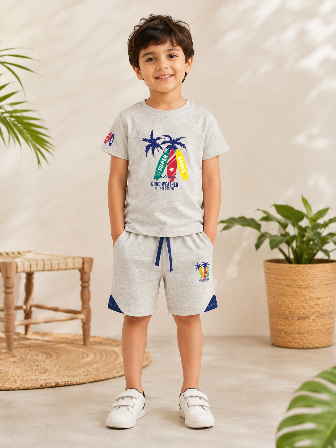 Boys Blended Pair(02765)Clr-Of white gry-Fabric Blended