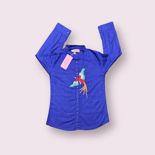 Girls Kurta Shirt (03420)-Fabric Khaddar-Clr Royal Blue