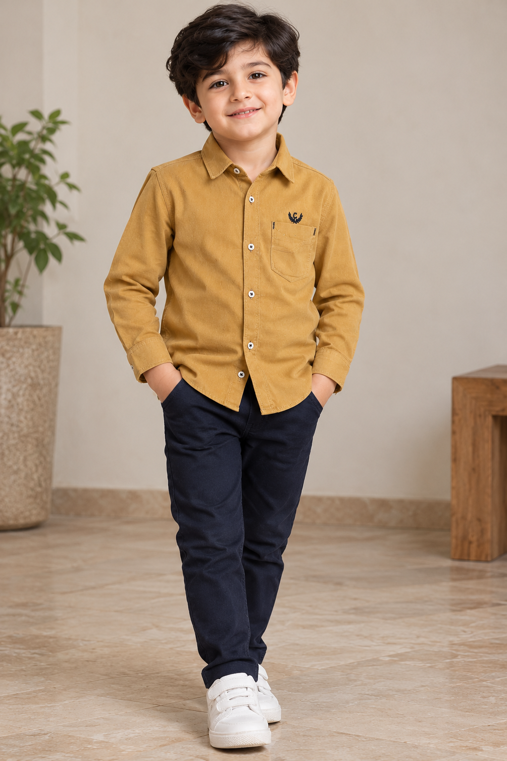 Boy Corduroy Shirt (00152)Clr-Lite Mastard-Fabric Soft Corduroy