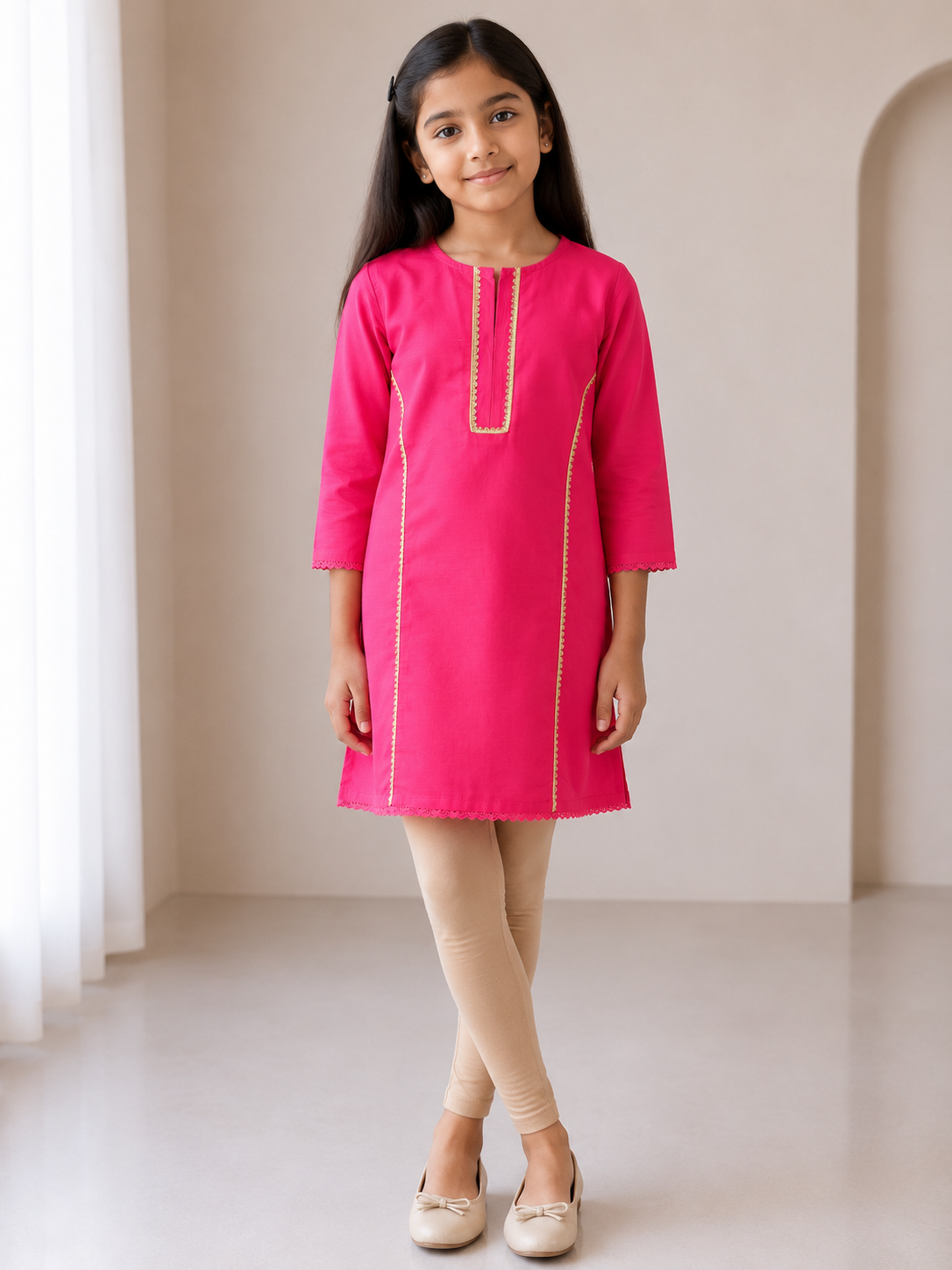 Girls Kurta(02787)Clr-Shocking pink-Fabric Cotton Lawn For Summers