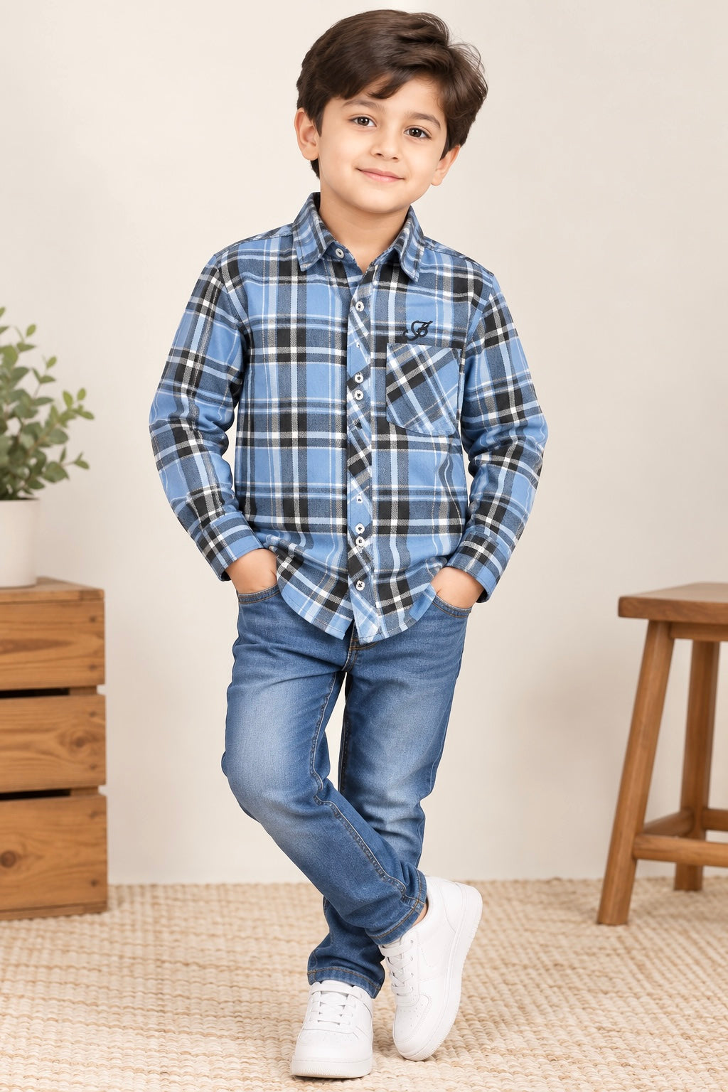 Boy Shirt (00195) Clr-Sky Blue-Fabric Soft Flannel For winters