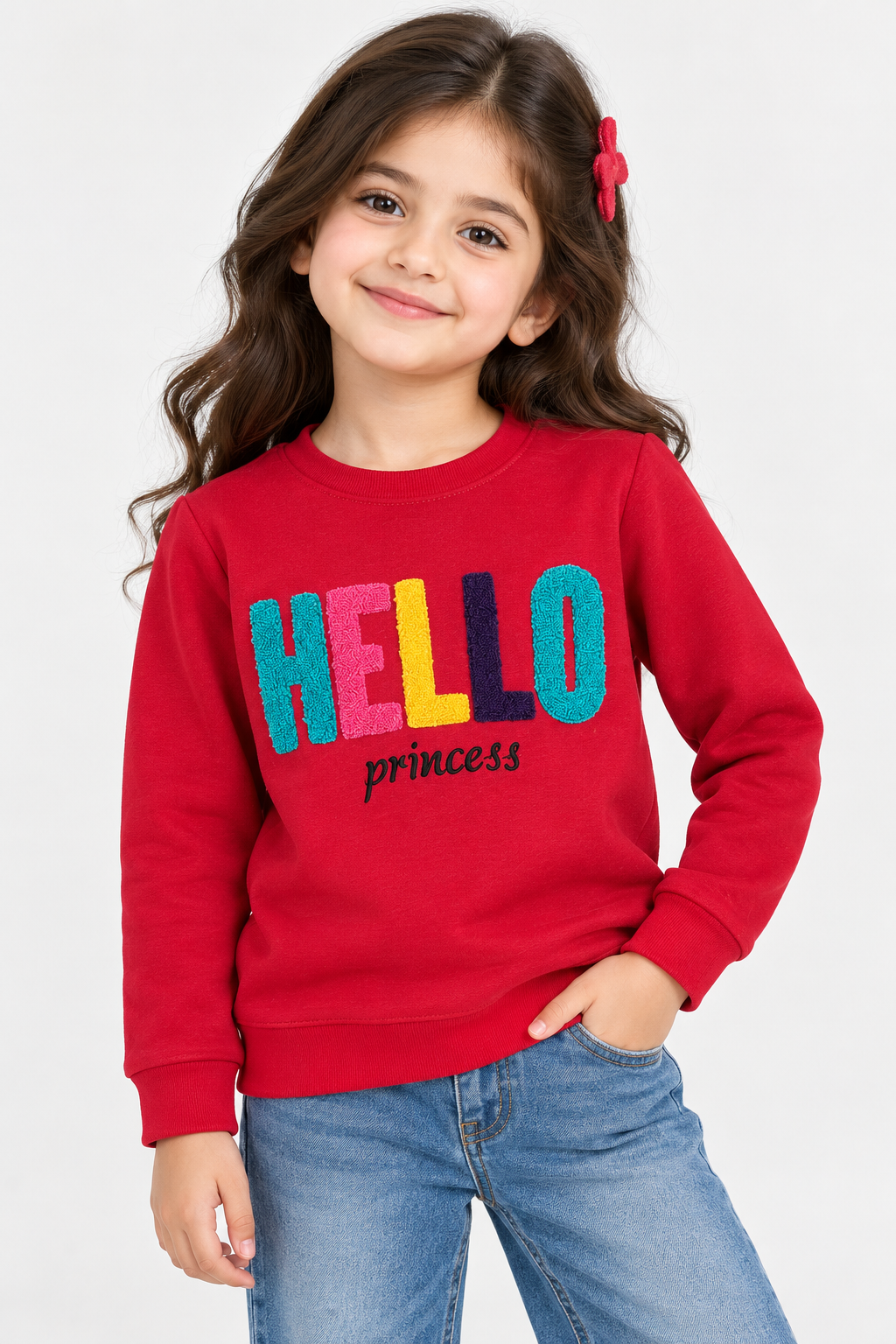 Girls Sweat-Shirt(00283)Clr-Red-Fabric High Quality warm Fleece
