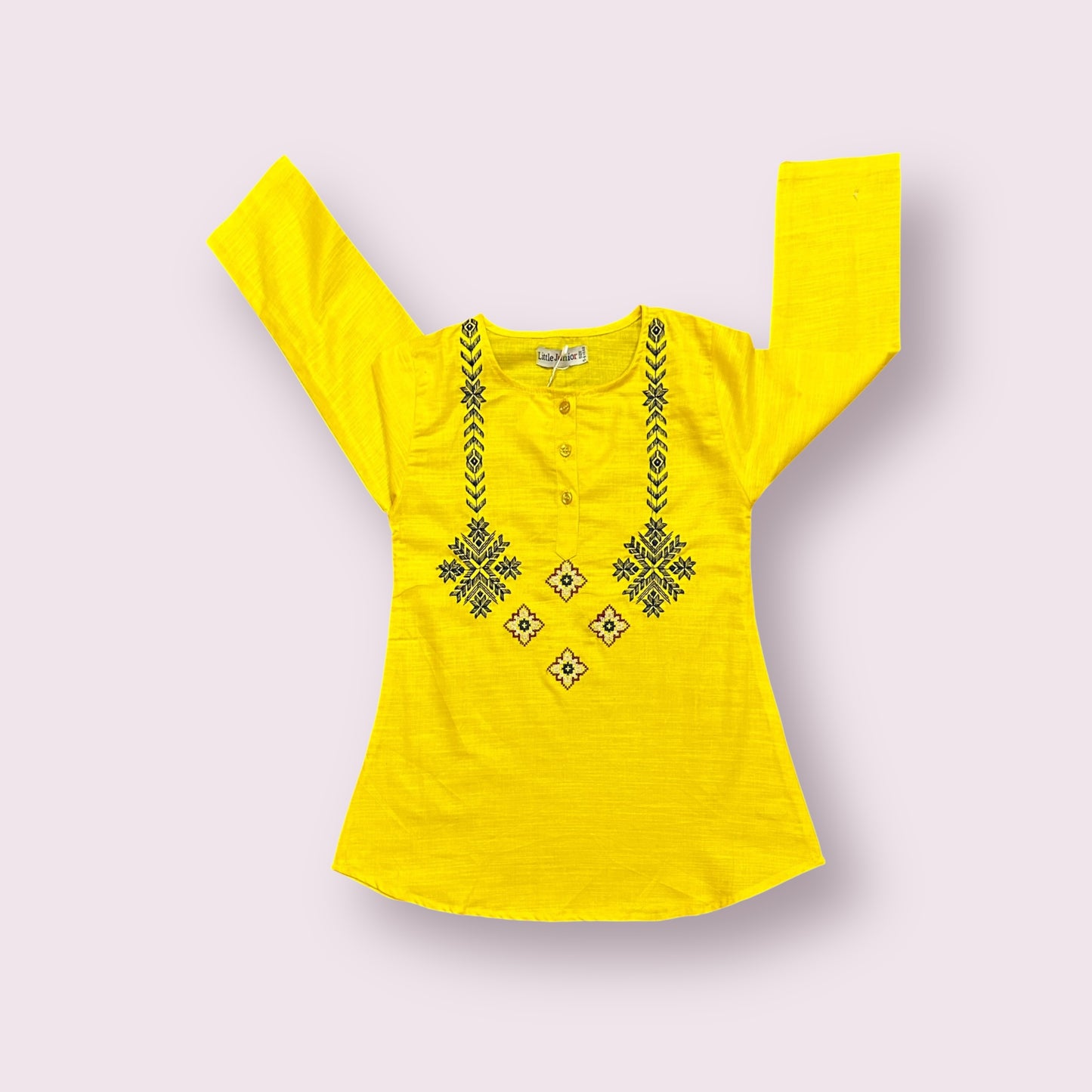 Girls Kurti (03609)-Fabric Khaddar-Clr Yellow