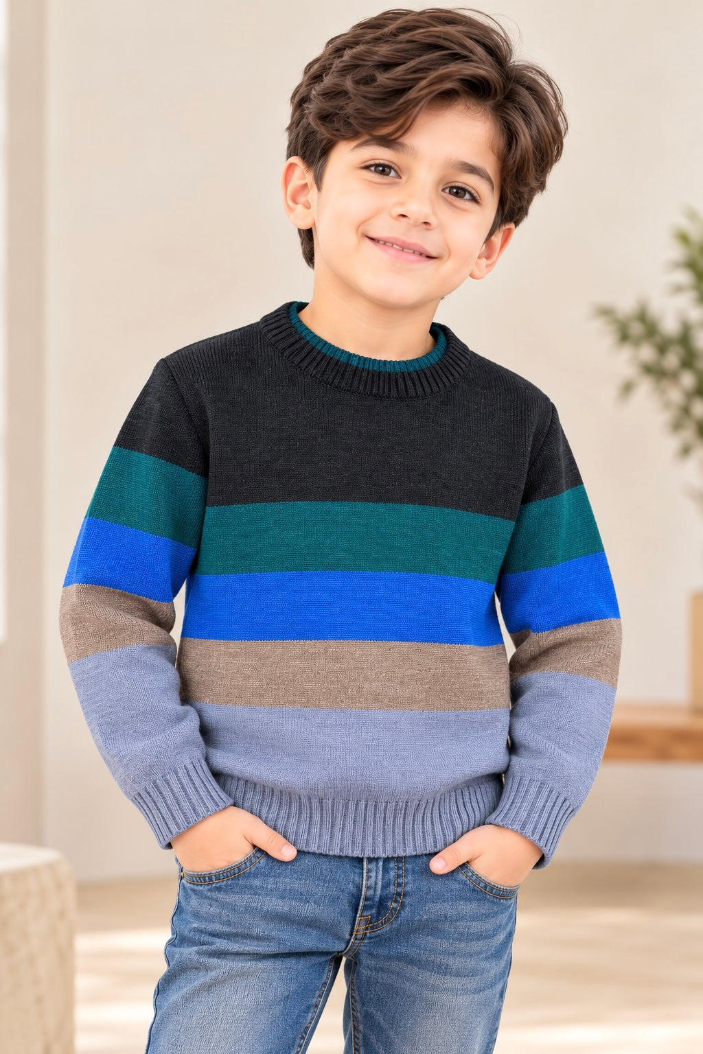 Boys Sweater (00412)Clr-Blue,Dark Gry,Green and Royal Blue