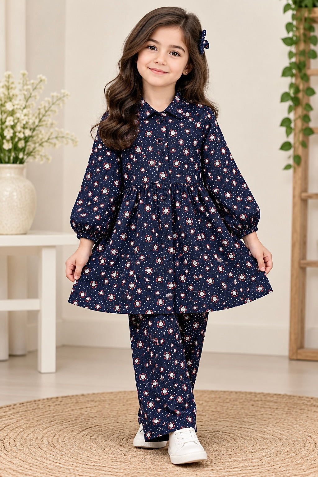 Girls Pair(00241)-Clr-Navy Blue-Fabric Flannel For winter