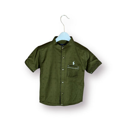 Boys Shirt(00167)Clr-Dark Green-Fabric Cotton