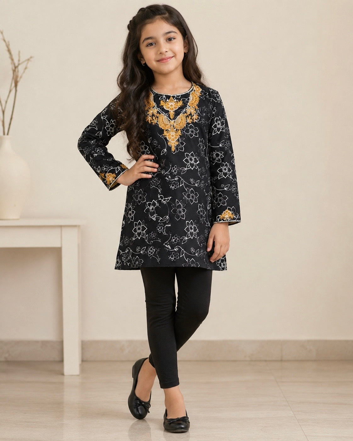 Girls Top (0097)Clr-Black-Fabric Khaddar