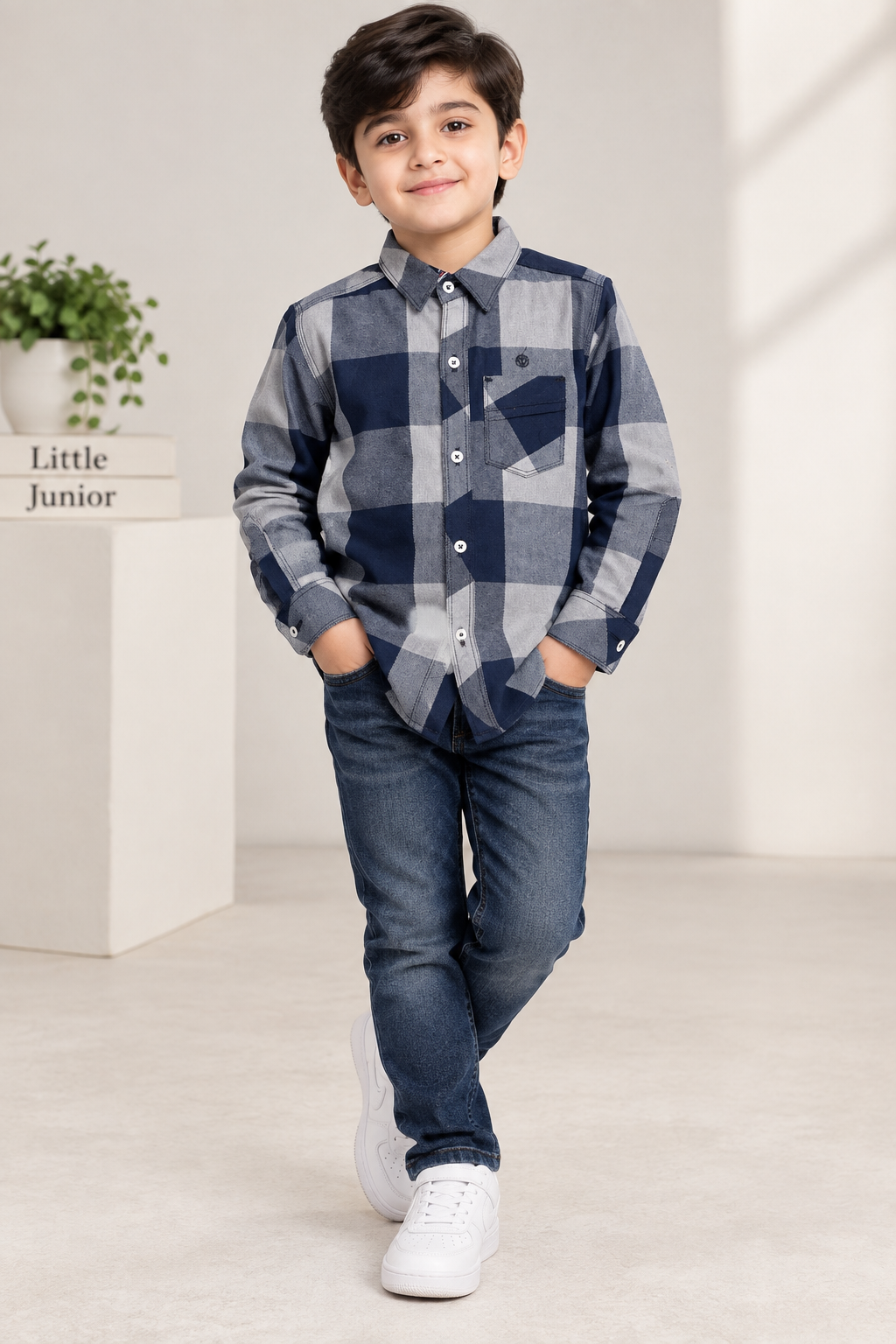 Boy Shirt (00161) Clr-Gry And Blue-Fabric Soft Flannel For winters