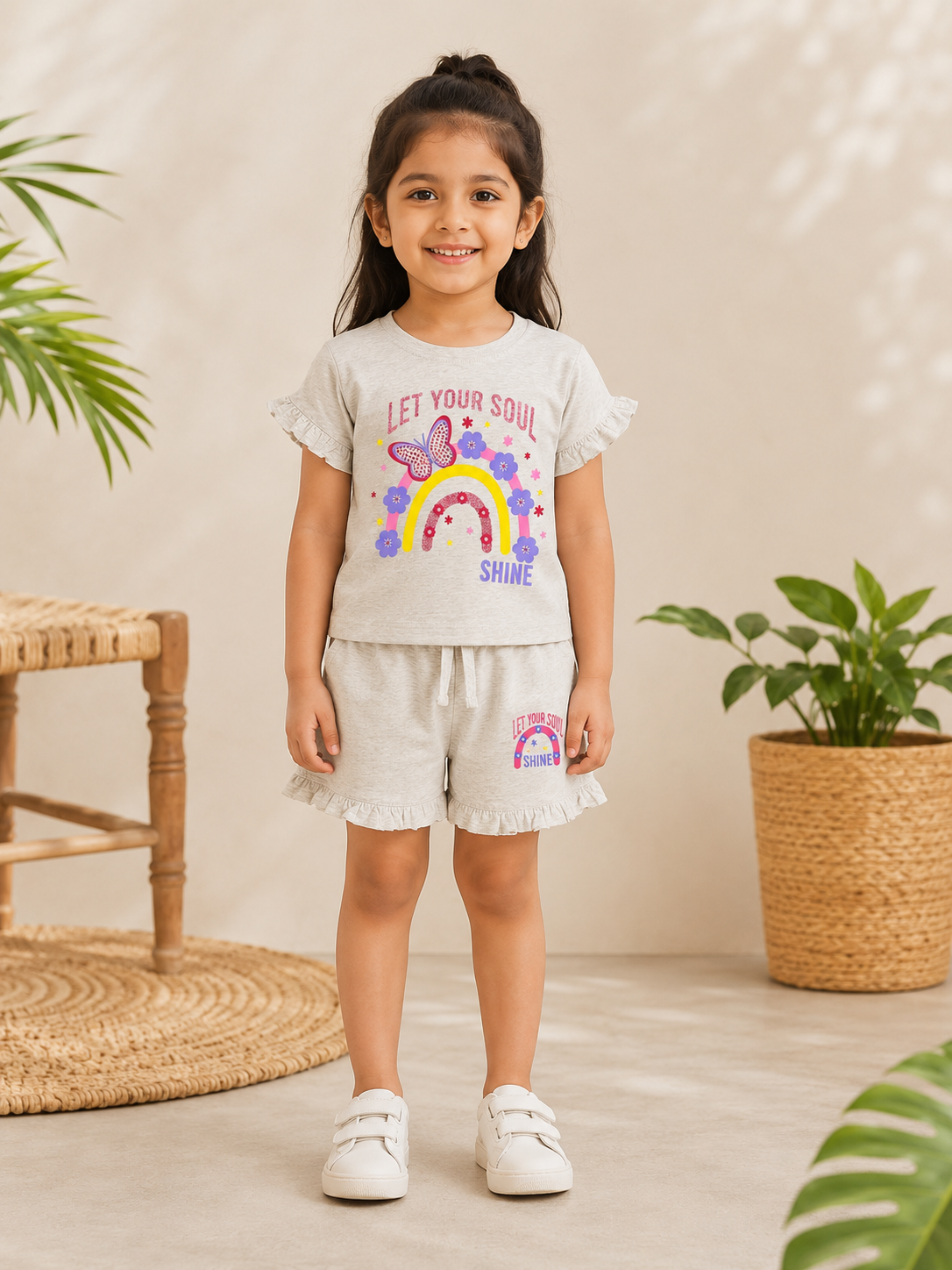 Girls Blended Pair (02767)Clr-Of white gry-Fabric Blended