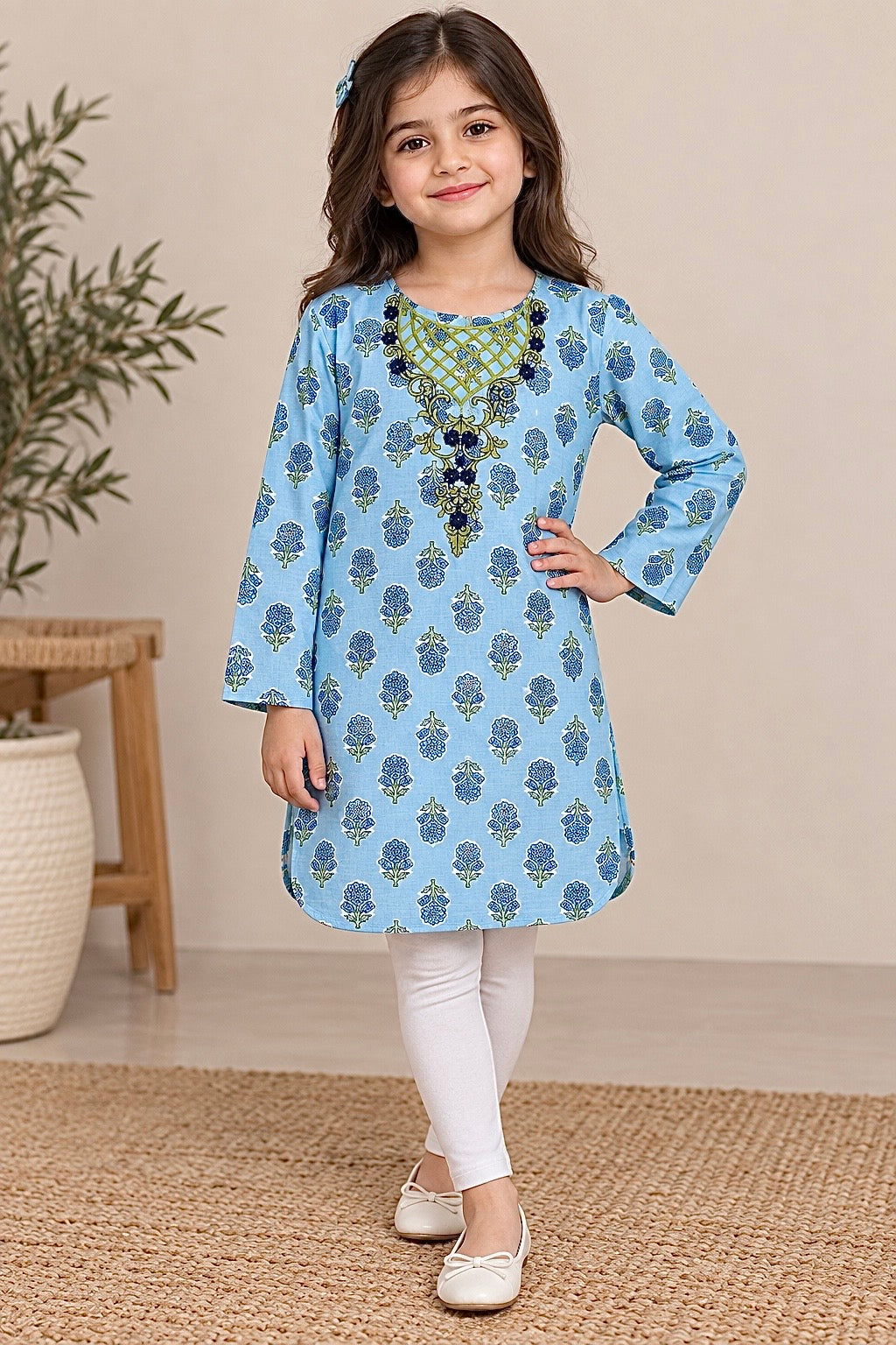 Girls Top (00180) Clr-Lite Sky Blue-Fabric Khaddar