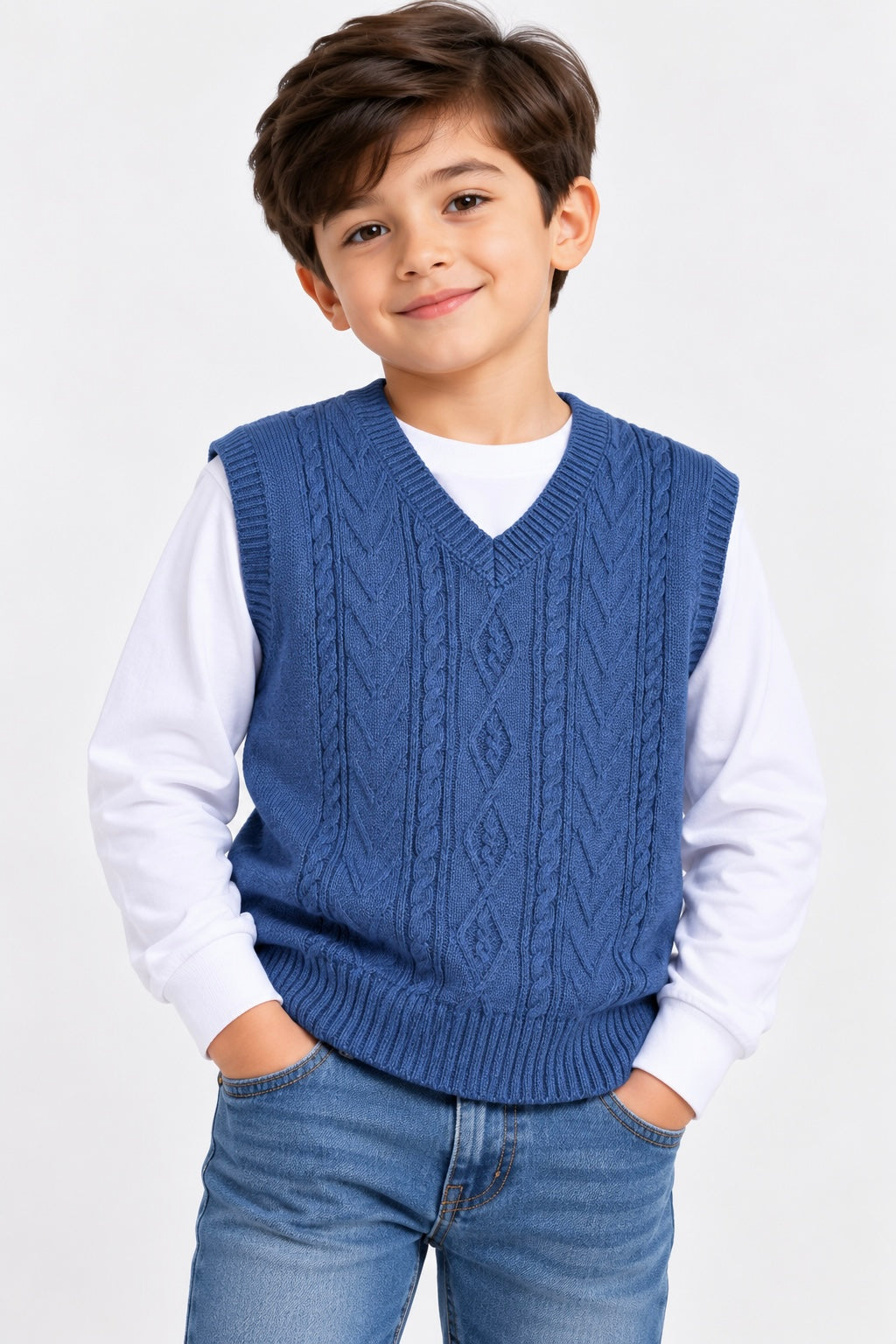 Sleeveless Sweater(00377)Clr-Blue-Fabric Acrylic Wool