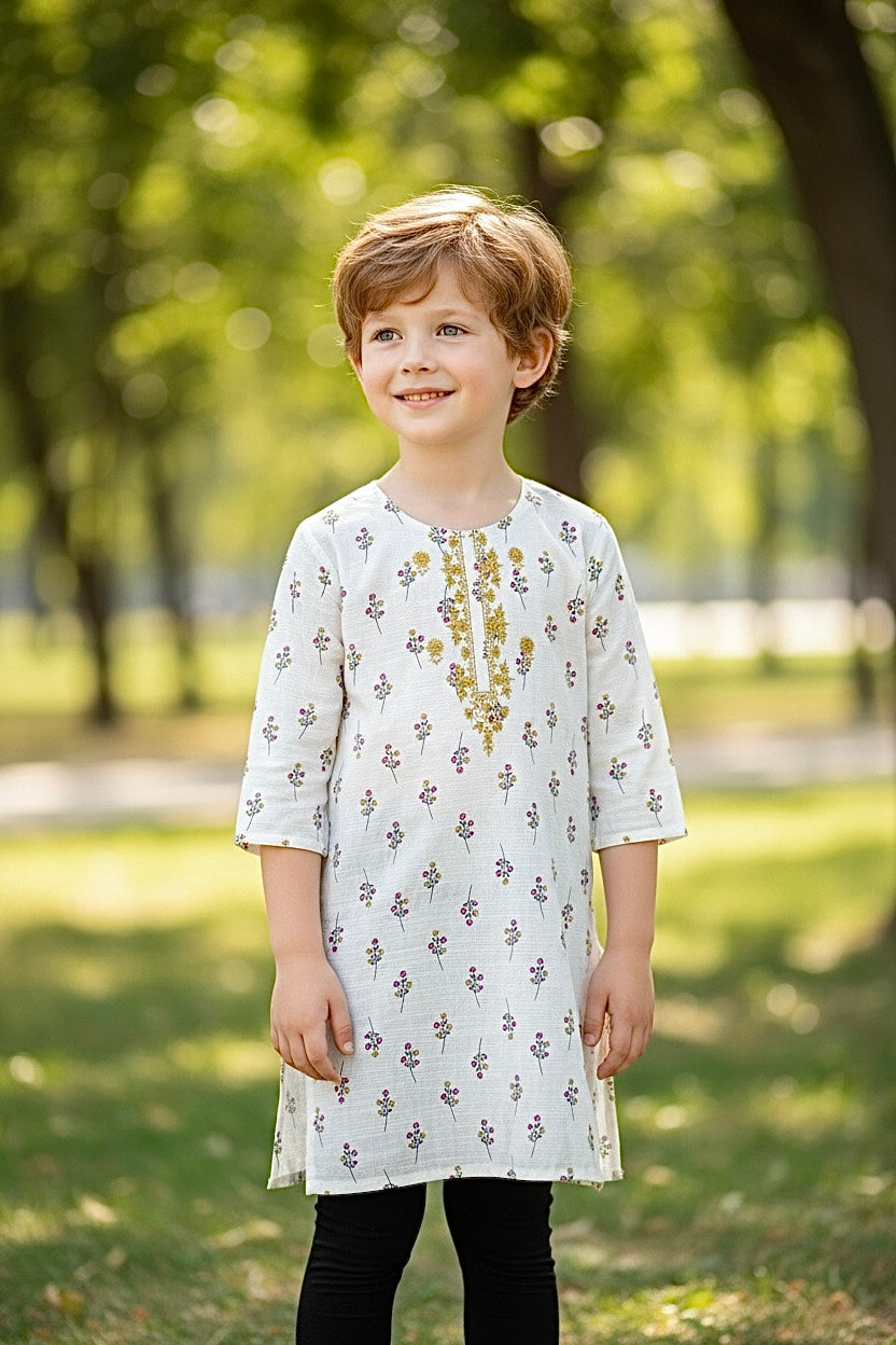Girls Kurta(02793)Clr-Creamy Of white-Fabric Cotton Lawn For Summers