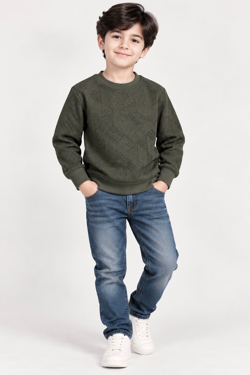 Boy Sweat-Shirt(00322)Clr-Mehndi Green-Fabric High Quality warm Fleece