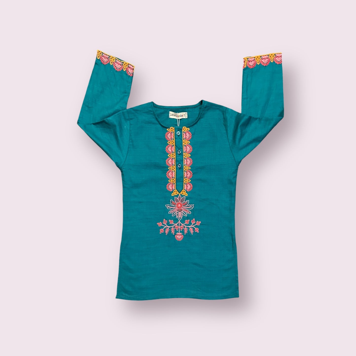 Girls Kurti (03610)-Fabric Khaddar-Clr Zink Green