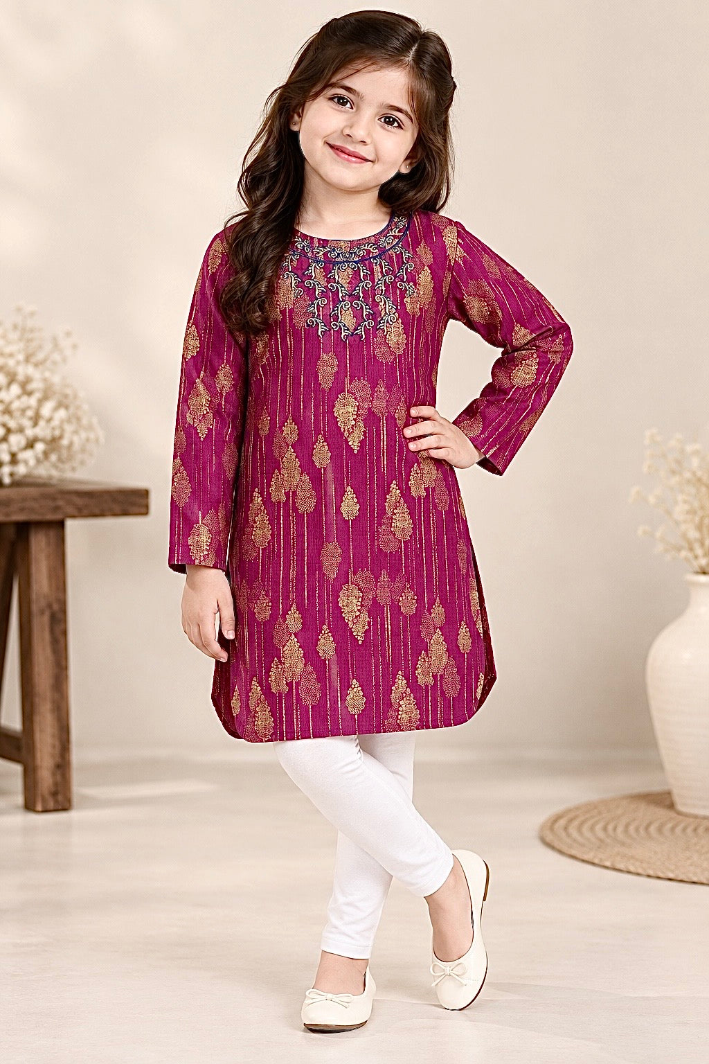 Girls Top (00185) Clr-Maroon-Fabric Khaddar