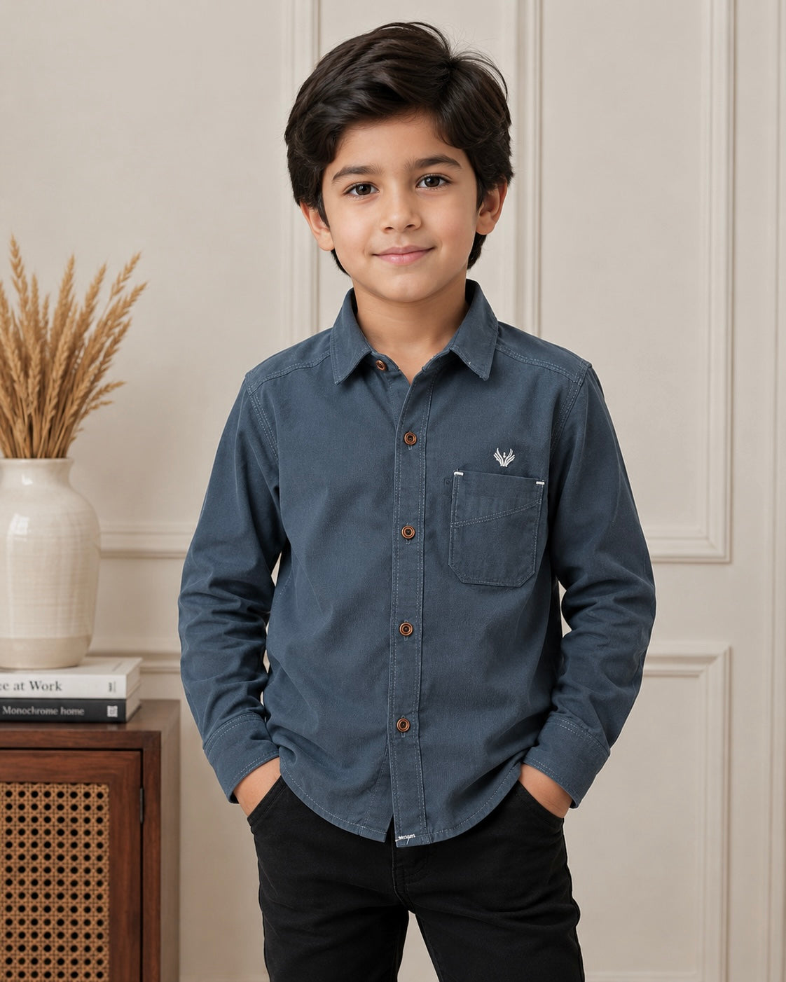 Boy Corduroy Shirt (0071) Clr-Steal Blue-Fabric Soft Corduroy