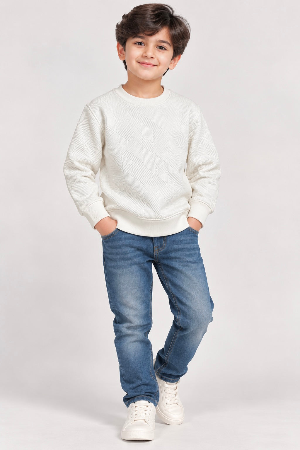 Boy Sweat-Shirt(00321)Clr-Off white-Fabric High Quality warm Fleece