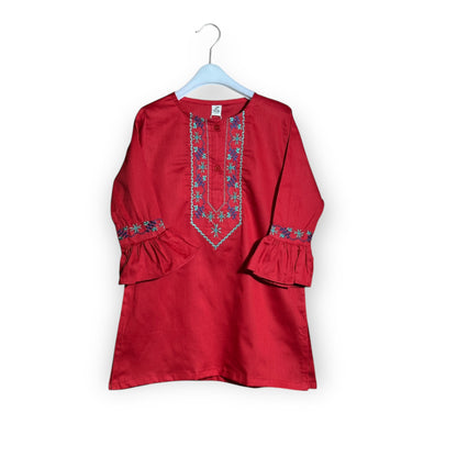 Girls Top/Kurti (00228)Clr-Red-Fabric Cotton For Summer