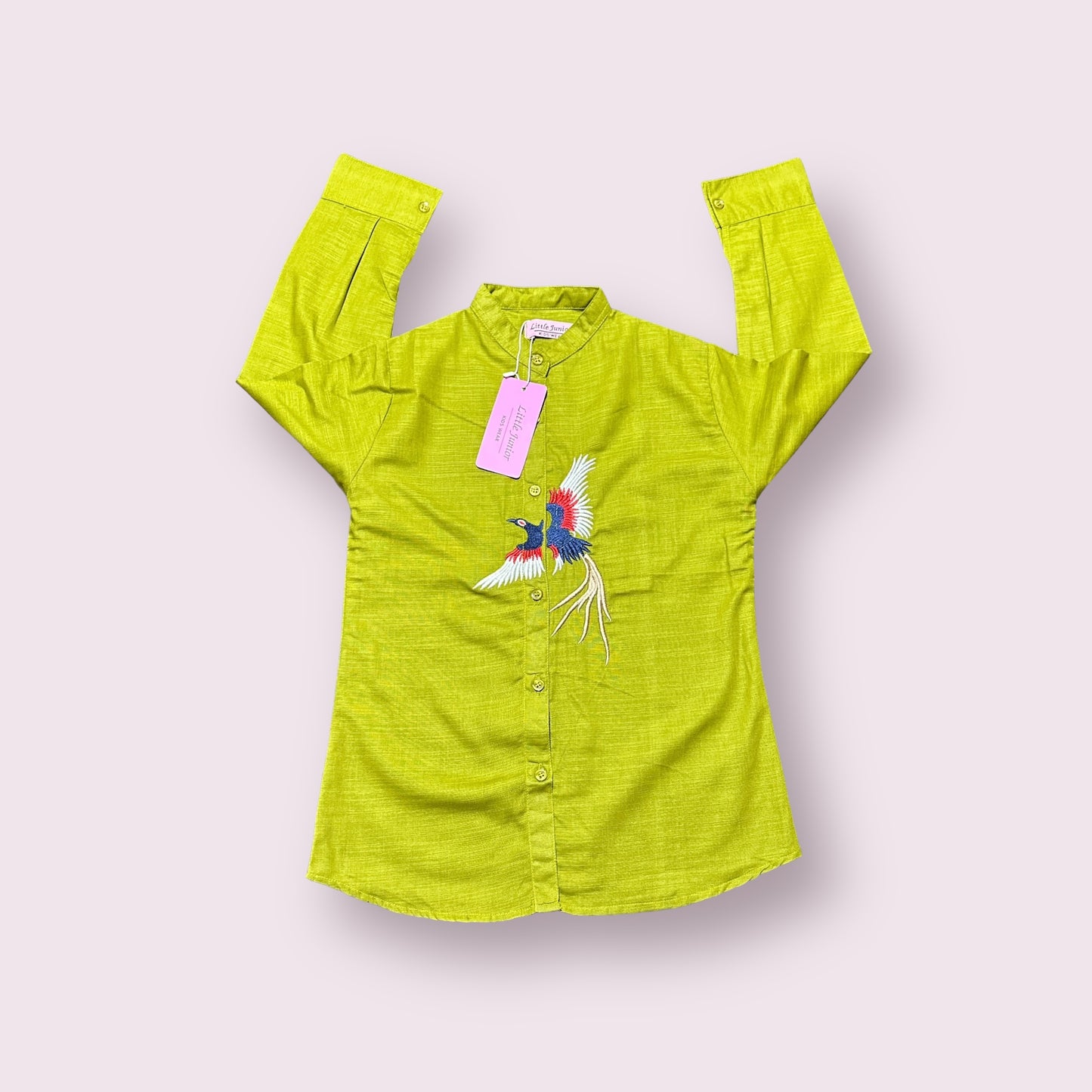 Girls Kurta Shirt (03418)-Fabric Khaddar-Clr Olive Green