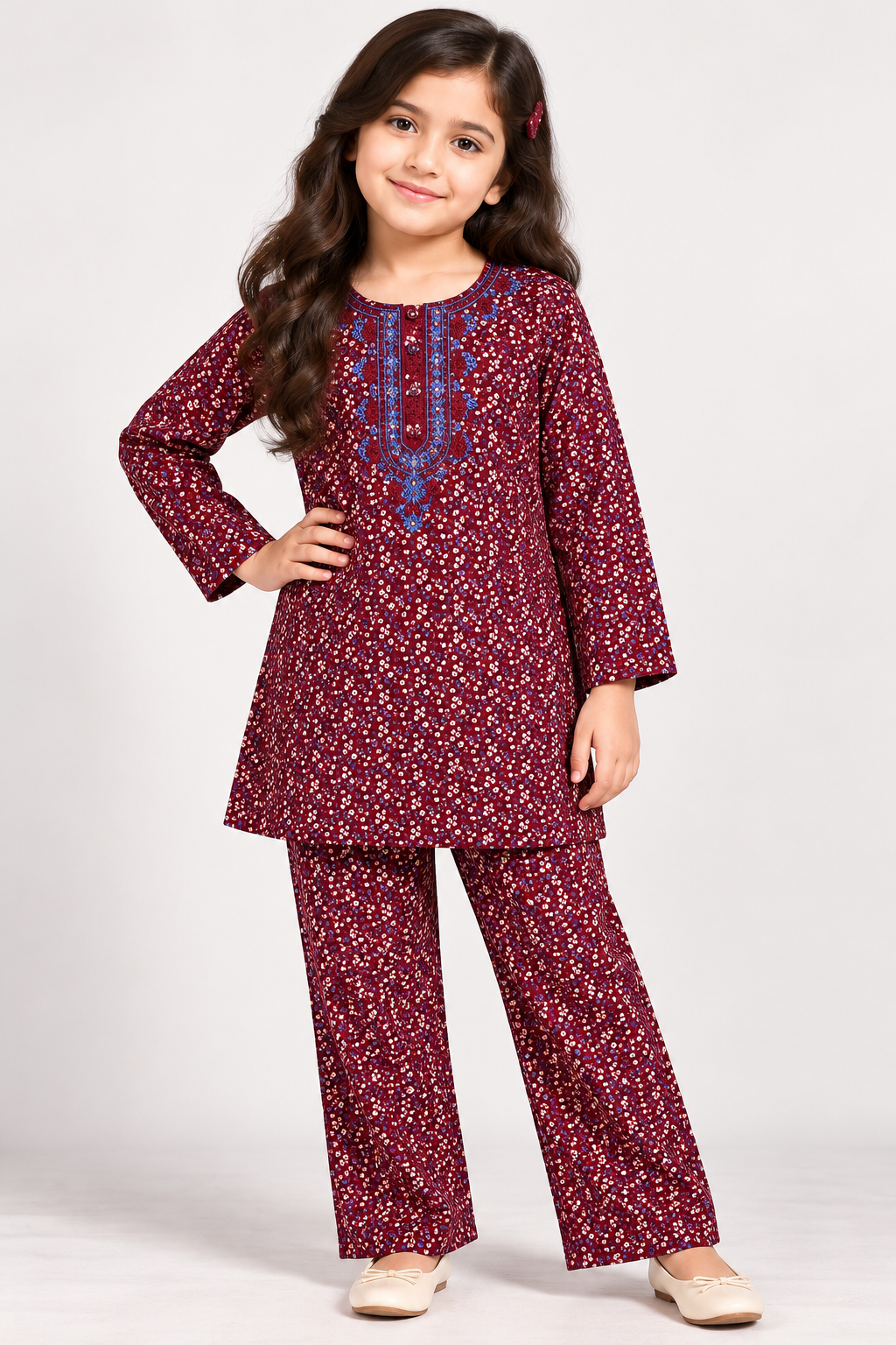 Girls Pair(00315)-Maroon-Fabric Flannel For winter