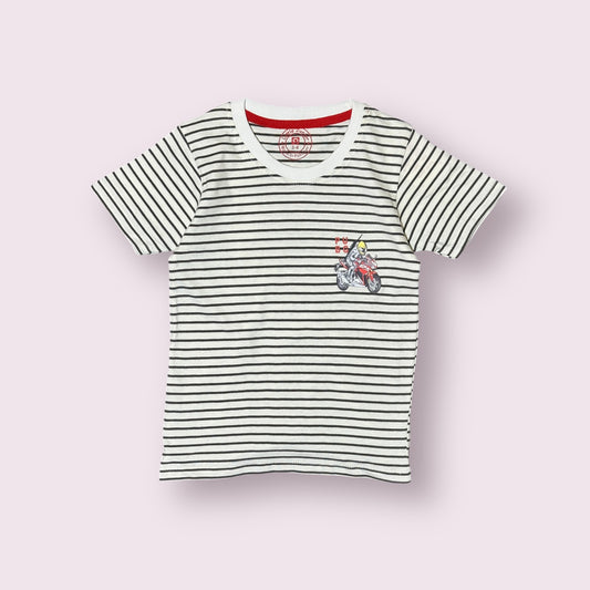 Boy T Shirt (0030)Clr-blue white Lining-Fabric Blended Cotton