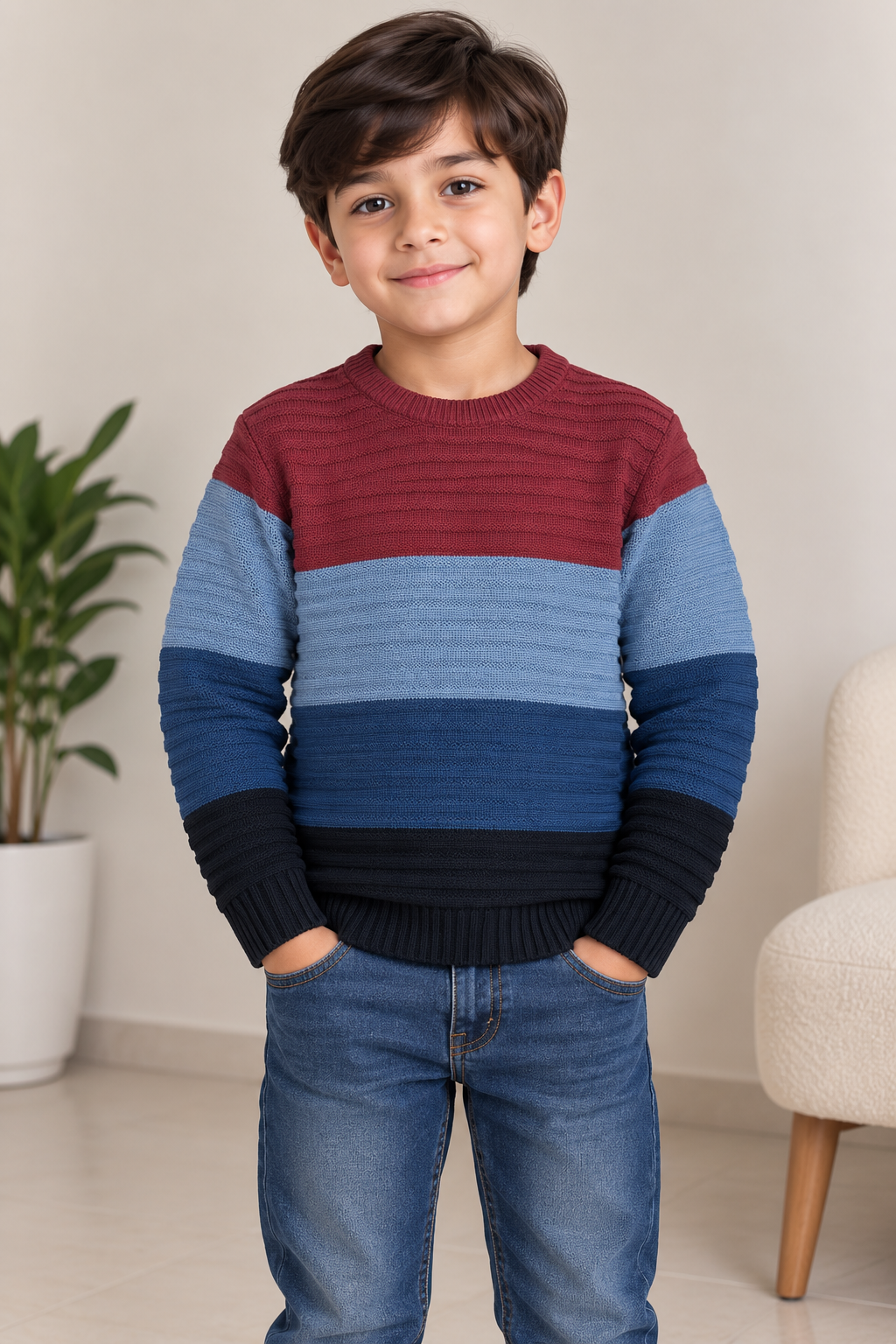 Boys Sweater (00147)Clr-Maroon, Gry And Black