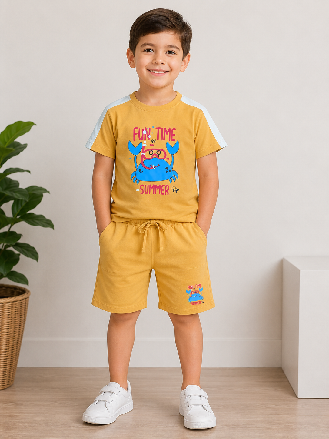 Boys Blended Pair(02849)Clr-Mastard,Sky and white-Fabric Blended
