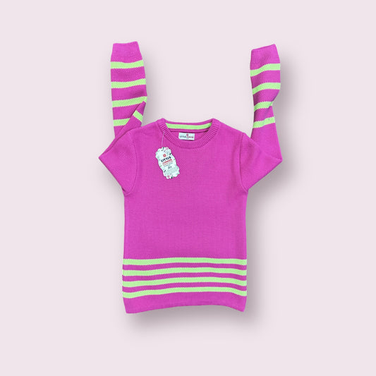 Girls Sweater(03689)Clr-Dark Pink and parrot