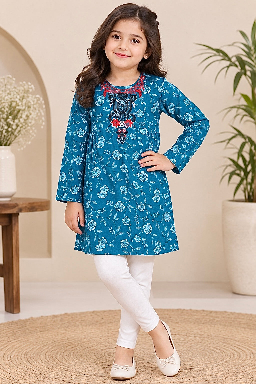 Girls Top (00183) Clr-Sea Green-Fabric Khaddar