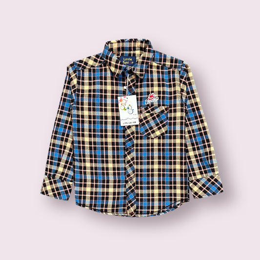 Boy Shirt (03595)Fabric Flannel-Clr Black And Skin