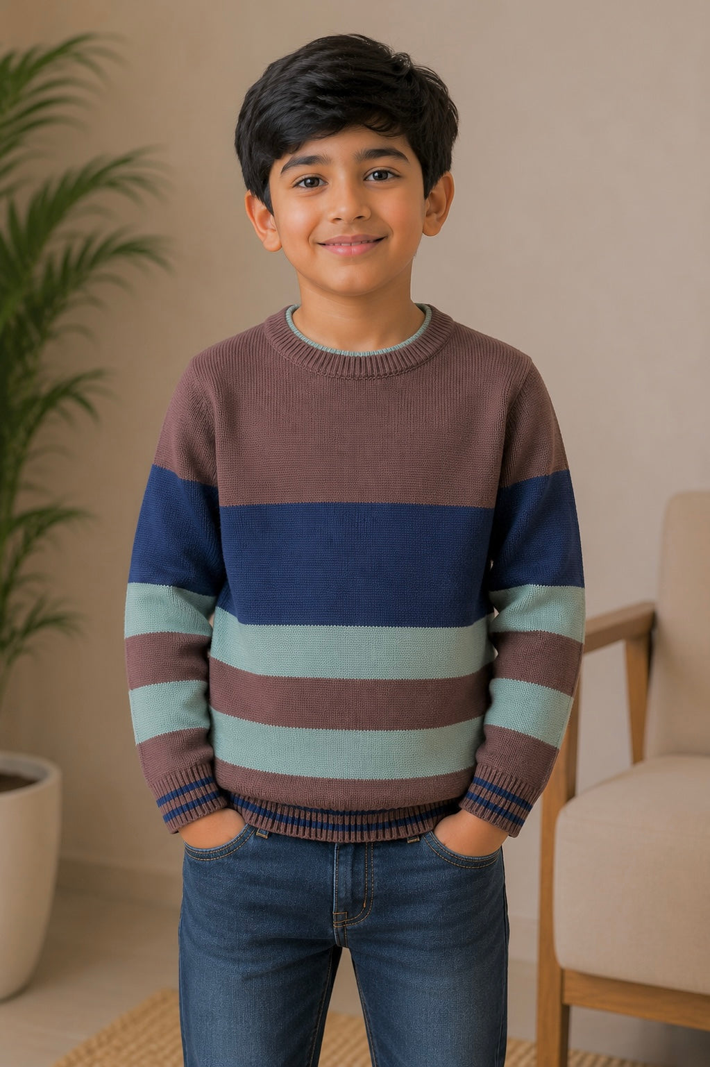 Boys Sweater (006)Clr-Green,Lite brown, Navy and Pista