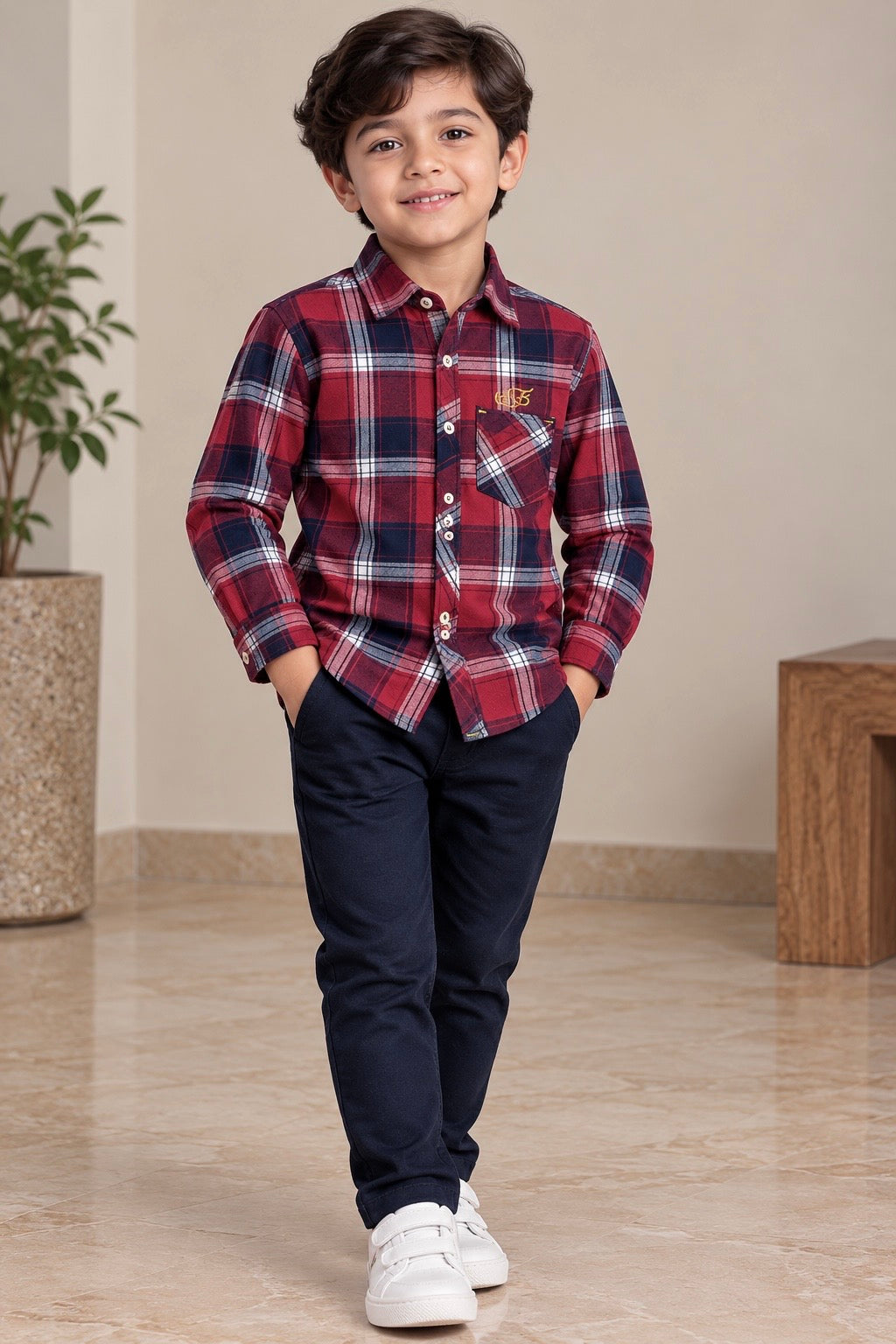 Boy Shirt (00380) Clr-Navy blue and Red-Fabric Soft Flannel For winters