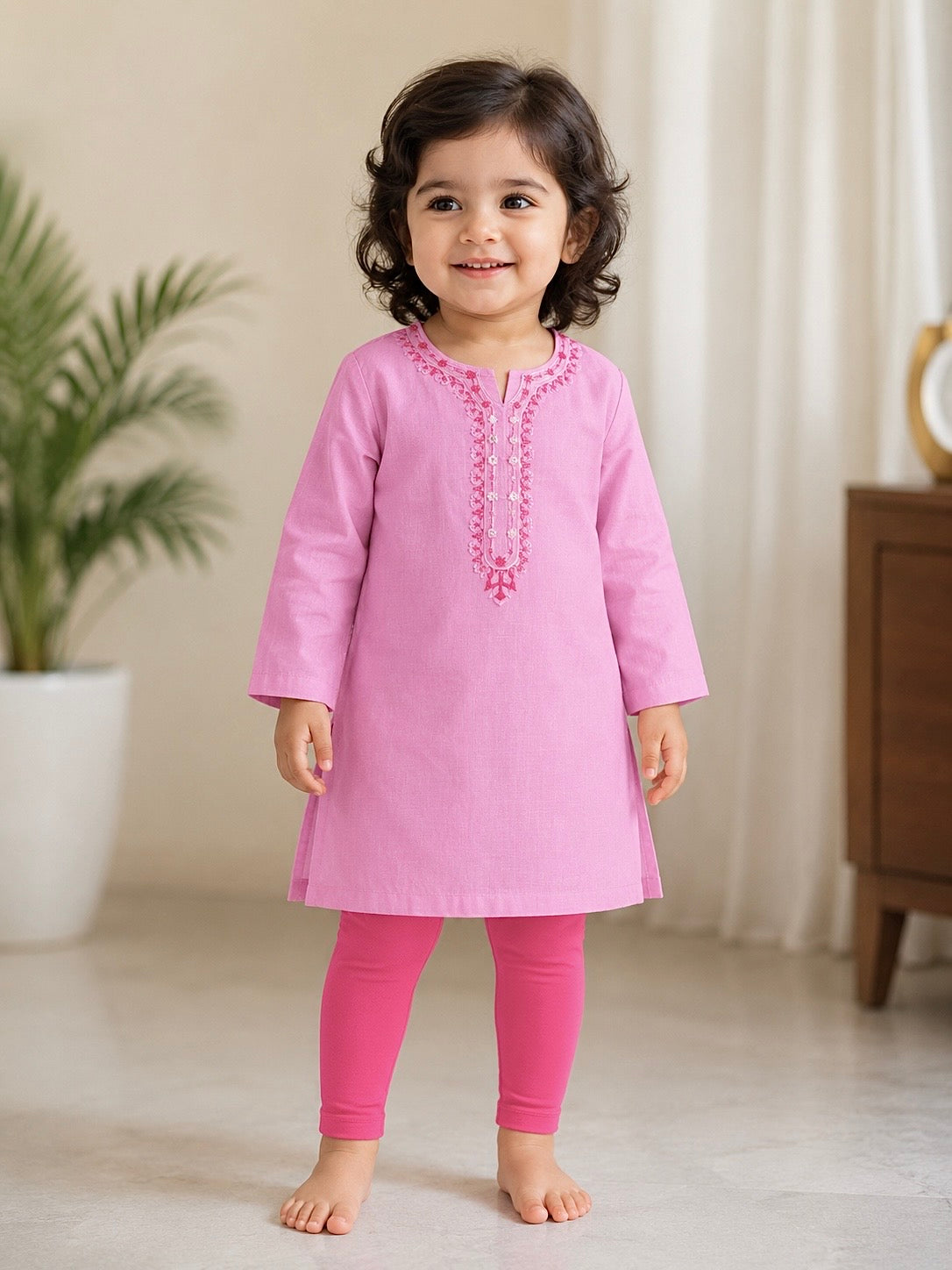 Girls Kurta(02789)Clr-Pink-Fabric Lawn For Summers