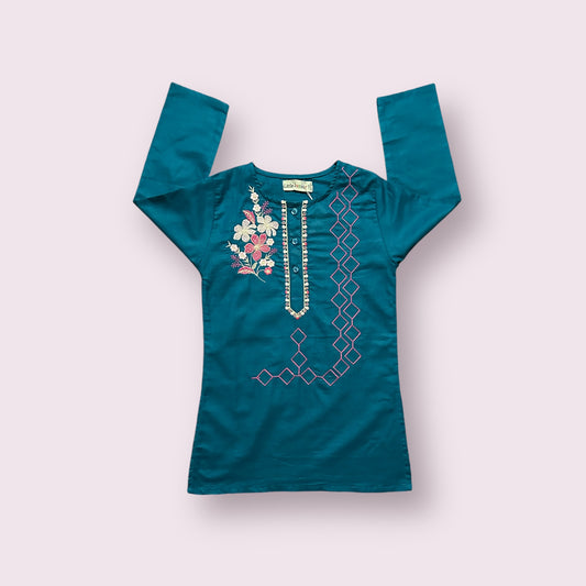 Girls Kurti (03513)-Fabric Khaddar-Clr   Dark Sea Green