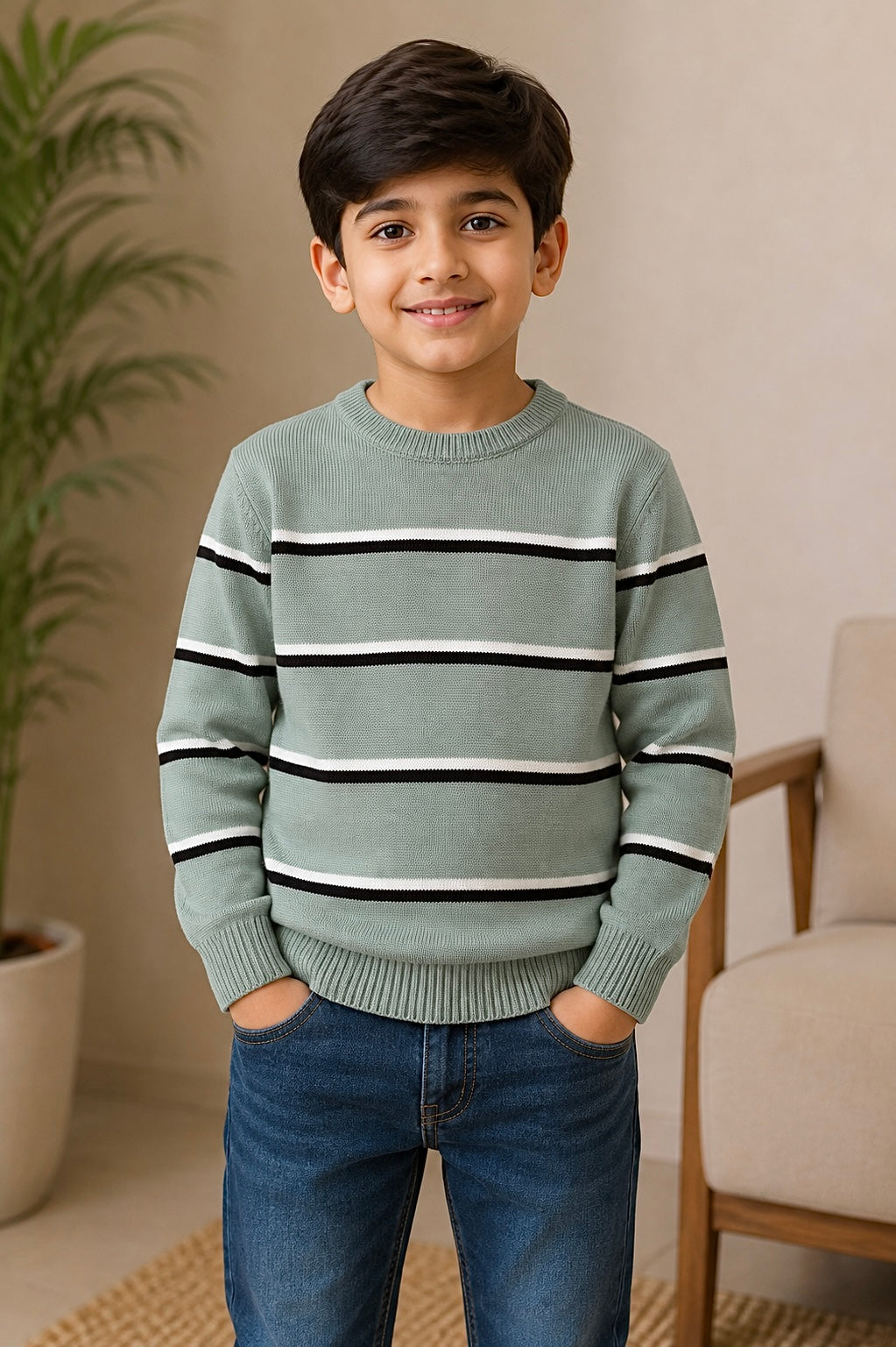 Boys Sweater (003)Clr-Pista Brown and white