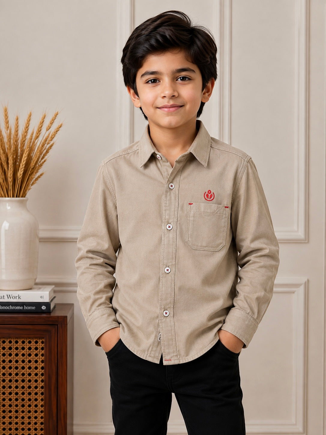 Boy Corduroy Shirt (0075) Clr-Camel-Fabric Soft Corduroy