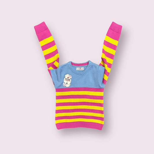 Girls Sweater(03690)Clr-Sky and Shocking Pink