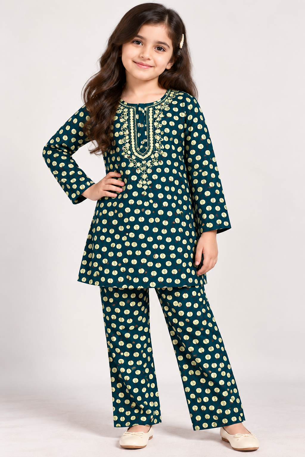 Girls Pair(00316)-Dark Green-Fabric Flannel For winter